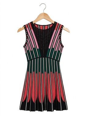 M Missoni Striped Knit A-Line Dress Fit & Flare Sheer Panel Small